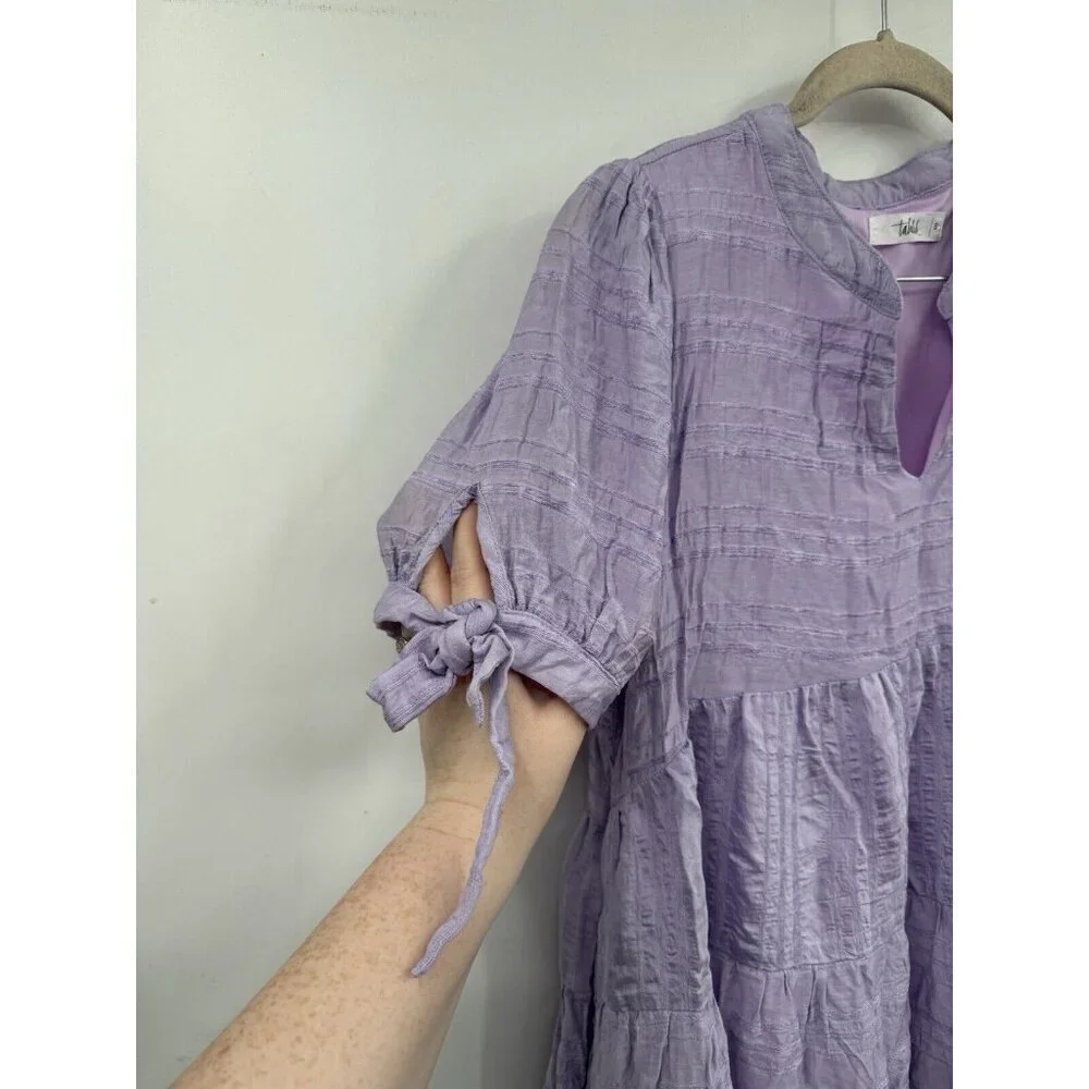 Talulah Mini Dress Women Small Purple Textured Tiered Farm Cottage Peasant Fairy